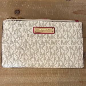 MICHAEL KORS Jet Set Multi Hot Pink Large Double Zip Wallet